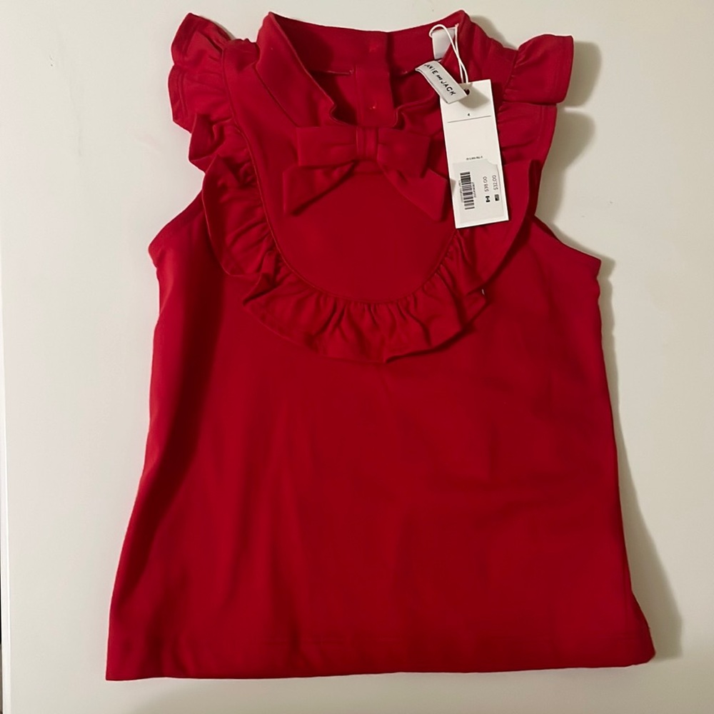 Red Janie and Jack sleeveless top with ruffles and bow.